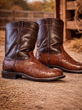 Vintage Larry Mahan Cowboy Boots Brown Ostrich Leather Western Men’s 11